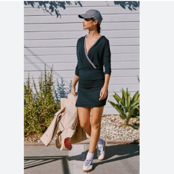 Anthropologie Daily Practice Ruched Knit Hooded Mini Dress Long Sleeves - Picture 4 of 10